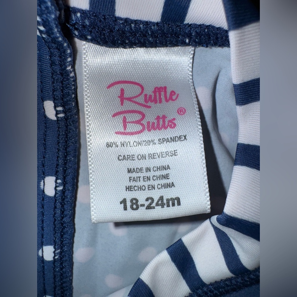 Ruffle Butts Navy Polka Dot Long-Sleeve Rash Guard One-Piece size 18-24 months - Picture 4 of 5